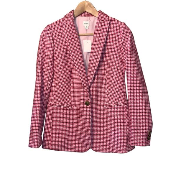 J Crew Houndstooth Blazer Pink Career Jacket Business Casual Wool Blend Womens 0 - Picture 3 of 9